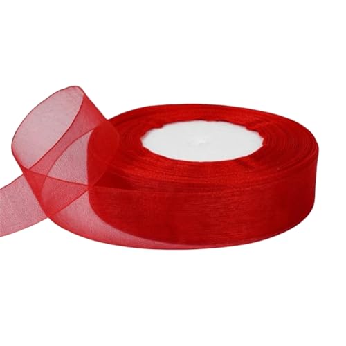 300 Yard Chiffonband – Vielseitiges Stoffband als Dekoband, Tüllband, Satinband, Organza Band, Seidenband, Geschenk Band, für Nähen, Basteln, Verpacken, DIY & Organza Handwerk (25 mm, Rot) von TKSJROL
