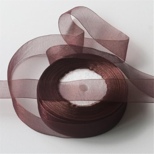 300 Yard Organza Band –Deco Chiffonband für Geschenkverpackung, Schleifen, Stoffband, Satinband, Seidenband, Geschenkbänder, Tüllband & Stoffborte für DIY Bastelprojekte (38 mm, Kaffee) von TKSJROL
