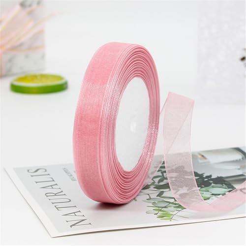315 Meter Chiffon Geschenkband 15mm Breit – Transparentes Organza Schleifenband Tüll Seidenband für Geschenkverpackung, Geburtstage, Weihnachten, DIY Dekoration, Torten, Handwerk (Altrosa) von TKSJROL