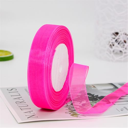 315 Meter Chiffonband 2cm Breit – Transparentes Organza Geschenkband Schmales Schleifenband aus Nylon für Hüte, Haarschmuck, Backzubehör, Torten, DIY, Geschenkverpackung, Dekoration (Rosa) von TKSJROL