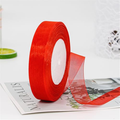 315 Meter Chiffonband 2cm Breit – Transparentes Organza Geschenkband Schmales Schleifenband aus Nylon für Hüte, Haarschmuck, Backzubehör, Torten, DIY, Geschenkverpackung, Dekoration (Rot) von TKSJROL