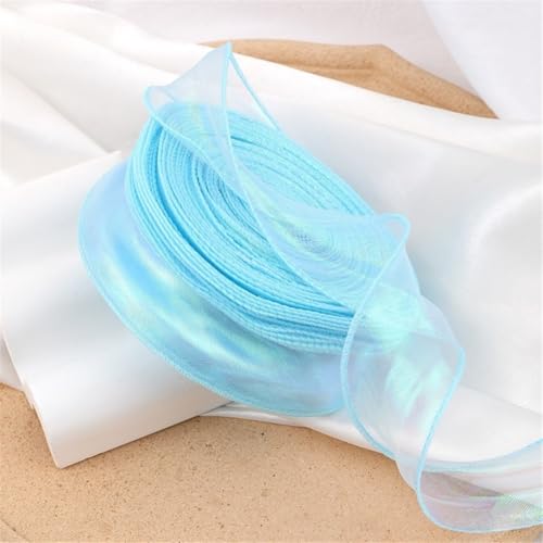 320 Yard Schimmerndes Tüllband 4cm – Chiffonband, Seidenband, Satinband, Organzaband, Bandset, Geschenkverpackung Band, Ribbon für DIY, Scrapbooking, Dekoration & Geschenkideen (Hellblau) von TKSJROL
