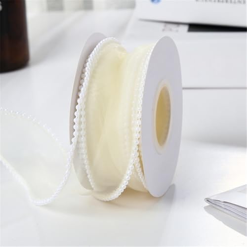 35 Yard Elegantes Organza Perlenband 4cm Chiffonband für Hochzeitseinladungen, Brautsträuße, Antennenschleifen, Tischdeko, Schleifenband zur Geschenkverpackung und Hochzeitsdekoration (Creme) von TKSJROL