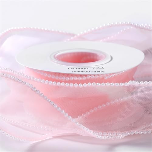 35 Yard Elegantes Organza Perlenband 4cm Chiffonband für Hochzeitseinladungen, Brautsträuße, Antennenschleifen, Tischdeko, Schleifenband zur Geschenkverpackung und Hochzeitsdekoration (Rosa) von TKSJROL
