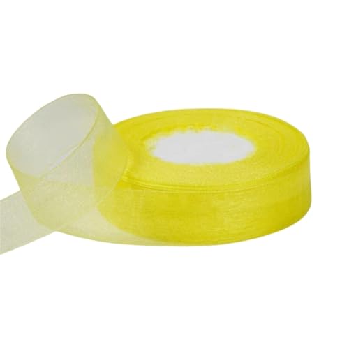 350 Yard Chiffonband – Vielseitiges Stoffband als Dekoband, Tüllband, Satinband, Organza Band, Seidenband, Geschenk Band, für Nähen, Basteln, Verpacken, DIY & Organza Handwerk (25 mm, Gelb) von TKSJROL