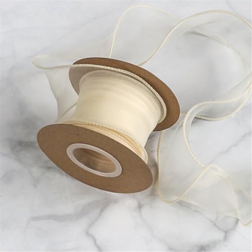 36 Meter Tüll Satinband 6cm – Chiffonband, Seidenband, Organzaband, Tüllband, Bandset, Geschenkverpackung Band, Geschenk Band, Hochzeit Antennenband, Ribbon für Dekoration (Champagner) von TKSJROL