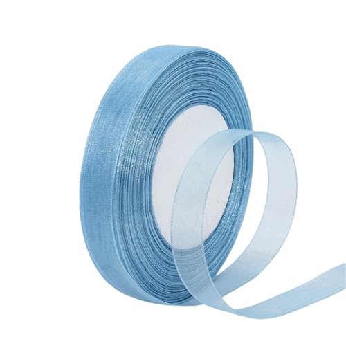 360 Meter Chiffon Geschenkband 15 mm – Transparentes Organza Schleifenband Tüll Seidenband für Geschenkverpackung, Geburtstage, Weihnachten, DIY Dekoration, Torten, Handwerk (Staubiges Blau) von TKSJROL