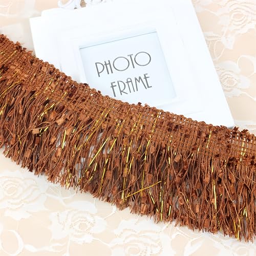 4 Meter Fransenborte - 10 cm Fransenband Lace Ribbon DIY Spitzenborte Quastenborte Dekoband StoffbordüRe TextilbordüRe Vintage Quastenband Stoffband Quasten Trim zum Nähen (Schokolade) von TKSJROL