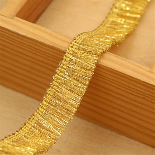 4 Meter Fransenborte - 15 mm Fransenband Glitzer Zierspitze Quastenborte Textilborte Dekoband Lace Ribbon StoffbordüRe Vintage Quasten Trim Quastenband Stoffband zum Nähen und Dekor (Gold) von TKSJROL