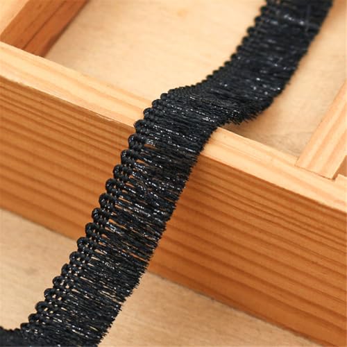 4 Meter Fransenborte - 15 mm Fransenband Glitzer Zierspitze Quastenborte Textilborte StoffbordüRe Dekoband Lace Ribbon Vintage Quasten Trim Stoffband Quastenband zum Nähen und Dekor (Schwarz) von TKSJROL