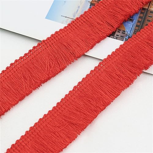 4 Meter Fransenborte - 25mm Fransenband Spitzenborte Quastenborte Dekoband Textilborte Lace Ribbon StoffbordüRe Vintage Quasten Trim Stoffband Quastenband zum Nähen und Dekorieren (Rot) von TKSJROL