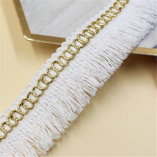 4 Meter Fransenborte - 28 mm Fransenband TextilbordüRe StoffbordüRe Lace Ribbon DIY Spitzenborte Quastenborte Dekoband Vintage Quasten Trim Stoffband Quastenband zum Nähen (Weiß) von TKSJROL
