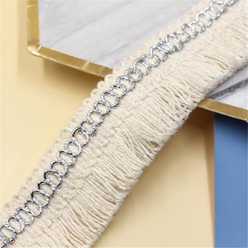 4 Meter Fransenborte - 28 mm Fransenband TextilbordüRe StoffbordüRe Lace Ribbon DIY Spitzenborte Quastenborte Dekoband Vintage Stoffband Quasten Trim Quastenband zum Nähen (Silberbeige) von TKSJROL