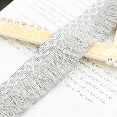 4 Meter Fransenborte - 3 cm Fransenband TextilbordüRe Dekoband DIY Spitzenborte Quastenborte StoffbordüRe Lace Ribbon Vintage Quastenband Stoffband Quasten Trim zum Nähen (Hellgrau) von TKSJROL