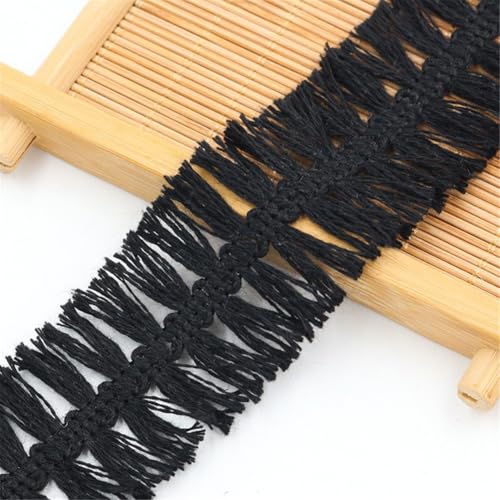 4 Meter Fransenborte - 35 mm Fransenband Dekoband DIY Spitzenborte Quastenborte TextilbordüRe StoffbordüRe Lace Ribbon Vintage Quastenband Stoffband Quasten Trim zum Nähen und Dekor (Schwarz) von TKSJROL
