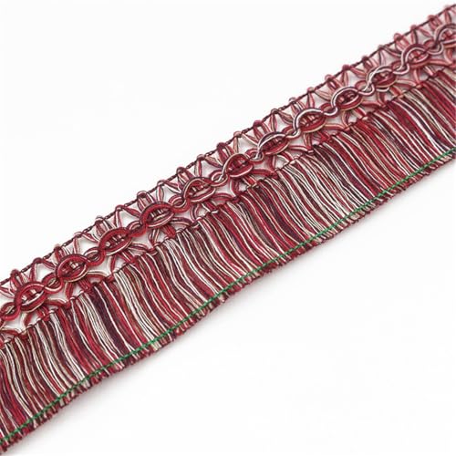 4 Meter Fransenborte - 35 mm Fransenband StoffbordüRe DIY Quastenborte Lace Ribbon Textilborte Dekoband Vintage Stoffband Quasten Trim Quastenband zum Nähen und Dekorieren (02_Dunkelrot) von TKSJROL