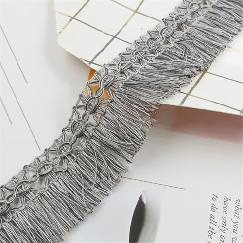 4 Meter Fransenborte - 35 mm Fransenband StoffbordüRe DIY Quastenborte Textilborte Dekoband Lace Ribbon Vintage Quastenband Quasten Trim Stoffband zum Nähen und Dekorieren (02_Dunkelgrau) von TKSJROL