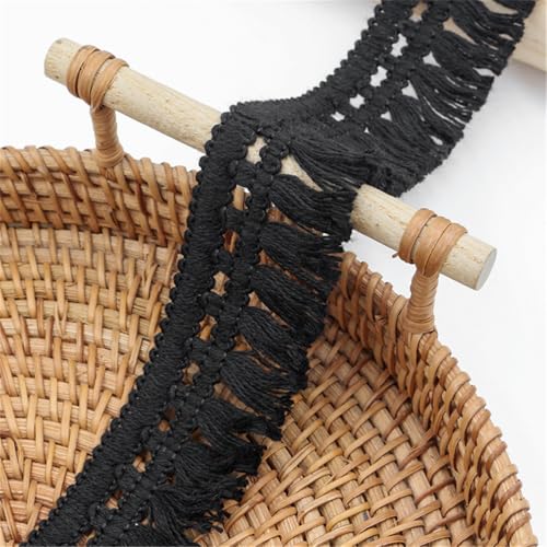 4 Meter Fransenborte - 37 mm Fransenband Lace Ribbon StoffbordüRe DIY Spitzenborte Quastenborte Dekoband TextilbordüRe Vintage Stoffband Quastenband Quasten Trim zum Nähen (Schwarz) von TKSJROL