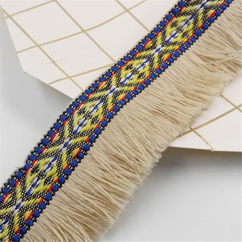4 Meter Fransenborte - 4 cm Fransenband DIY Spitzenborte Quastenborte StoffbordüRe Dekoband TextilbordüRe Lace Ribbon Vintage Quasten Trim Stoffband Quastenband zum Nähen und Dekor (Khaki) von TKSJROL