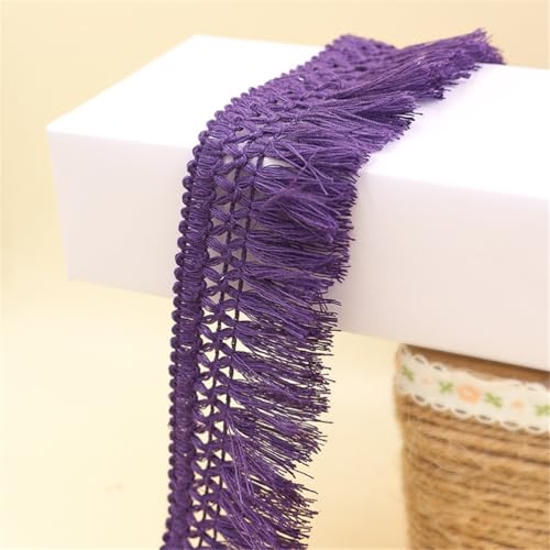 4 Meter Fransenborte - 4 cm Fransenband Dekoband Lace Ribbon TextilbordüRe DIY Spitzenborte Quastenborte StoffbordüRe Vintage Quastenband Quasten Trim Stoffband zum Nähen und Dekor (Lila) von TKSJROL
