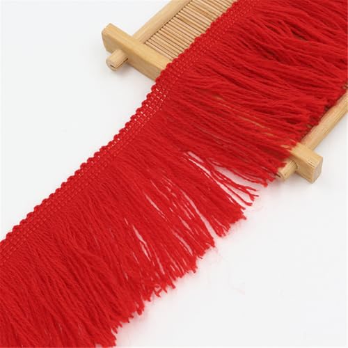 4 Meter Fransenborte - 7 cm Fransenband Lace Ribbon DIY Spitzenborte Quastenborte StoffbordüRe Textilborte Dekoband Vintage Quastenband Fransen Trim Stoffband zum Nähen und Dekorieren (Rot) von TKSJROL