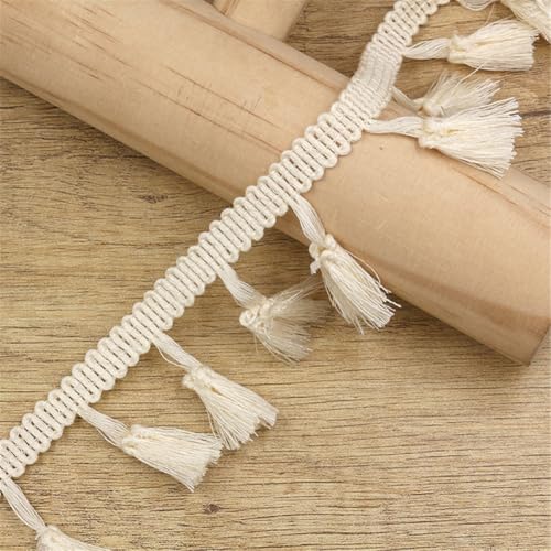 4 Yards Fransenborte - 43 mm Fransenband DIY Spitzenborte Quastenborte Dekoband StoffbordüRe Lace Ribbon Textilborte Vintage Fransen Trim Quastenband Stoffband zum Nähen und Dekor (Warmweiß) von TKSJROL
