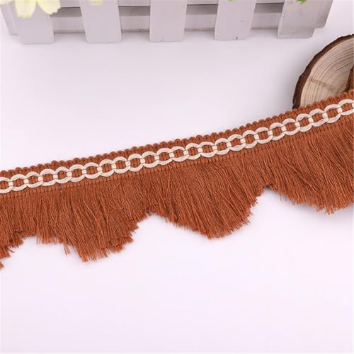 4 Yards Fransenborte - 5 cm Fransenband Lace Ribbon Textilborte Dekoborte DIY Spitzenborte Quastenborte StoffbordüRe Vintage Quasten Trim Stoffband Quastenband zum Nähen (Kaffee) von TKSJROL