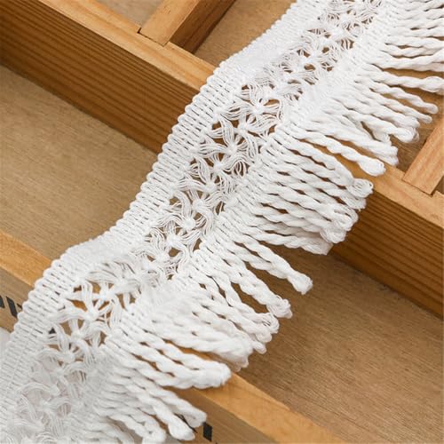 4 Yards Fransenborte - 55 mm Stoff Quasten Borten Fransenbesatz Decorative Tassels Fransen Trim Spitzenbesatz Posamentenborte Boho Schnittfranse Spitzenband für Vorhang Sofa Kleidung (Weiß) von TKSJROL