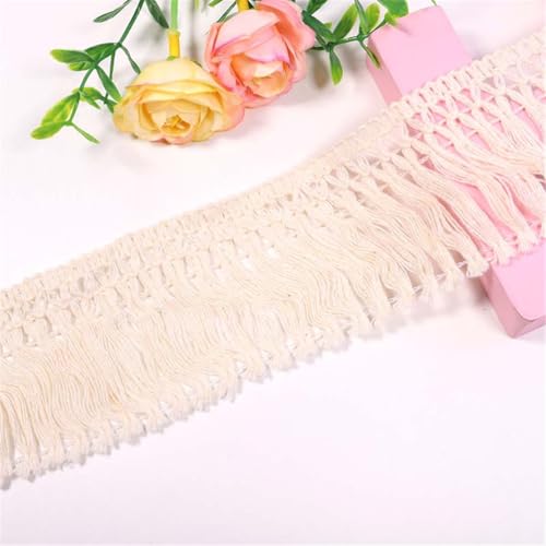 4 Yards Fransenborte - 6 cm Fransenband Textilborte DIY Spitzenborte Quastenborte StoffbordüRe Lace Ribbon Dekoborte Vintage Quasten Trim Stoffband Quastenband zum Nähen (Creme) von TKSJROL