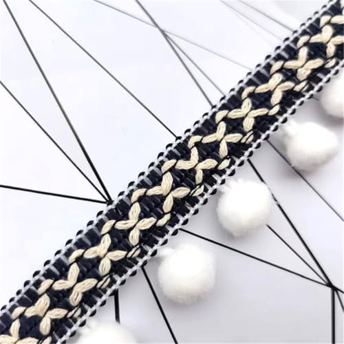 4 Yards Pompon-Borte - Pompoms Bänder zum Nähen, Quaste Trim Band Bommelborte Pomponband Fransenborte Dekoborte Mit Bommeln Bälle Zierband Für Kleidung Vorhang Kissen DIY (Marineblau und Weiß) von TKSJROL