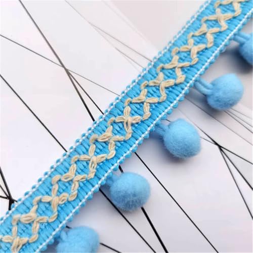 4 Yards Pompon-Borte - Pompoms Bänder zum Nähen, Quaste Trim Band Bommelborte Pomponband Fransenborte Dekoborte Mit Bommeln Bälle Zierband Für Zuhause Vorhang Kissen Kleidung DIY (Himmelblau) von TKSJROL
