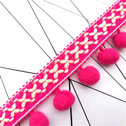 4 Yards Pompon-Borte - Pompoms Bänder zum Nähen, Quaste Trim Band Bommelborte Pomponband Fransenborte Dekoborte Mit Bommeln Bälle Zierband Für Zuhause Vorhang Kissen Kleidung DIY (Rosenrot) von TKSJROL