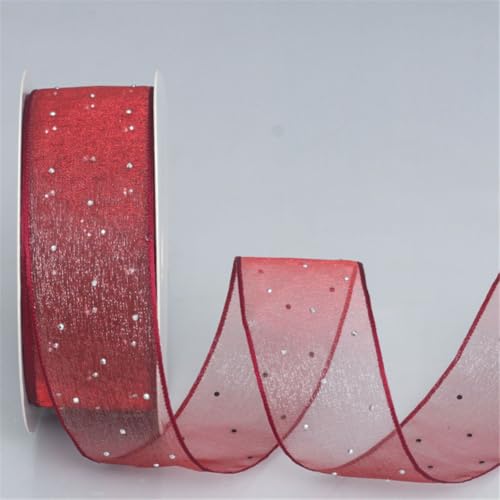 40 Yard Geschenkband 4cm – Glitzer Chiffonband mit Schneegarn, Schleifenbänder, Tüllband, Dekoband, Seidenband, Transparentes Organza Band für Hochzeit, Feiern & Verpackung (Weinrot) von TKSJROL