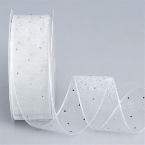 40 Yard Geschenkband 4cm – Glitzer Chiffonband mit Schneegarn, Schleifenbänder, Tüllband, Dekoband, Seidenband, Transparentes Organza Band für Hochzeit, Feiern & kreative Verpackung (Weiß) von TKSJROL
