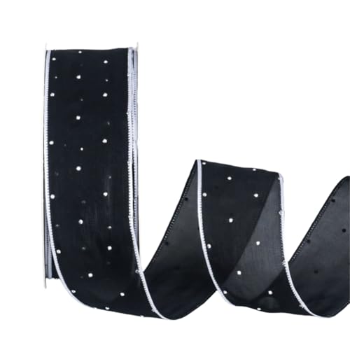 40 Yard Glitzerndes Tüllband 4cm – Transparentes Organza Band als Geschenkband, Schleifenband, Dekoband, Seidenband, Schneegarn, Chiffonband für DIY, Hochzeit (Schwarz mit weißem Rand) von TKSJROL