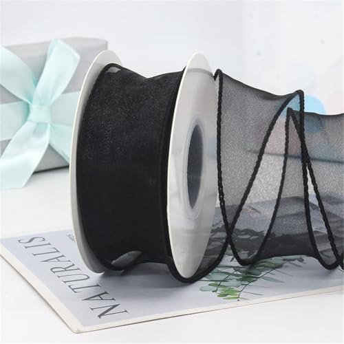 40 Yard Satinband 4cm – Chiffonband, Organzaband, Tüllband, Bandset, Seidenband, Schleifenband, Geschenk Band, Ribbon für Geschenkverpackungen, Hochzeit Antennenband & DIY Dekoration (Schwarz) von TKSJROL
