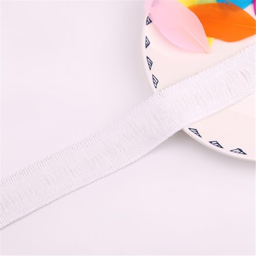 40 Yards Fransenborte - 35 mm Fransenband Lace Ribbon StoffbordüRe Textilborte DIY Spitzenborte Quastenborte Dekoborte Vintage Quasten Trim Stoffband Quastenband zum Nähen (Weiß) von TKSJROL