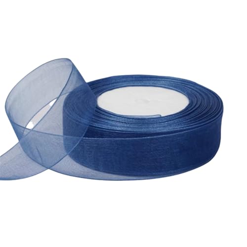 400 Yard Chiffonband – Vielseitiges Stoffband als Dekoband, Tüllband, Satinband, Organza Band, Seidenband, Geschenk Band, für Nähen, Basteln, Verpacken & Organza Handwerk (25 mm, Navyblau) von TKSJROL