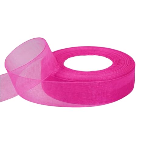 400 Yard Chiffonband – Vielseitiges Stoffband als Dekoband, Tüllband, Satinband, Organza Band, Seidenband, Geschenk Band, für Nähen, Basteln, Verpacken & Organza Handwerk (25 mm, Rosenrot) von TKSJROL