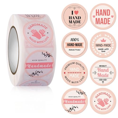 4000 Stück Handmade Etiketten für kreative DIY Verpackungen – Selbstklebende Aufkleber, Paket Label, Geschenkaufkleber, Siegel Etiketten für Marmeladengläser, Cookie Box und Flasche (D, 25mm) von TKSJROL