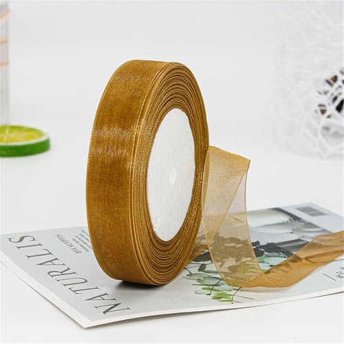 405 Meter Chiffon Geschenkband 2cm Breit – Transparentes Organza Schleifenband Tüll Seidenband für Geschenkverpackung, Geburtstage, Weihnachten, DIY Dekoration, Torten, Handwerk (Braun) von TKSJROL