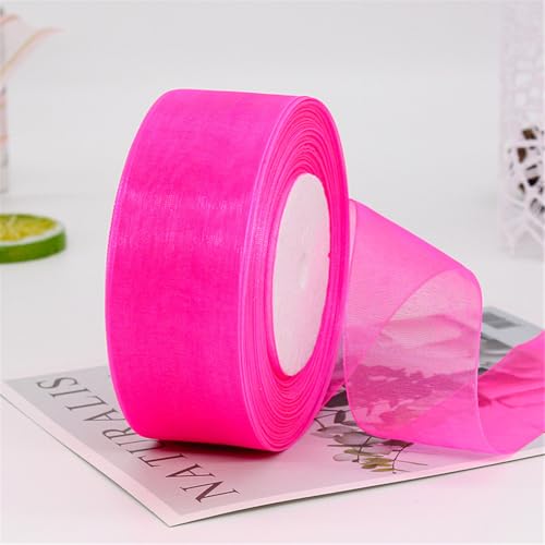 405 Meter Chiffonband 4cm Breit – Transparentes Organza Geschenkband Schmales Schleifenband aus Nylon für Hüte, Haarschmuck, Backzubehör, Torten, DIY, Geschenkverpackung, Dekoration (Rosa) von TKSJROL