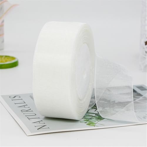 405 Meter Chiffonband 4cm Breit – Transparentes Organza Geschenkband Schmales Schleifenband aus Nylon für Hüte, Haarschmuck, Backzubehör, Torten, DIY, Geschenkverpackung, Dekoration (Weiß) von TKSJROL