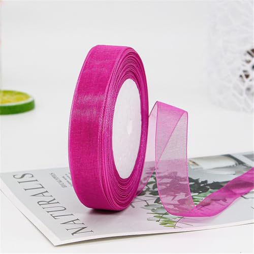 405 Meter Organza Band 2cm Breit – Transparentes Chiffonband Schleifenband Schmales Seidenband für Backen, Tortendeko, Kuchenband, Geschenkverpackung, Handgemachte Deko, DIY (Rosenrot) von TKSJROL