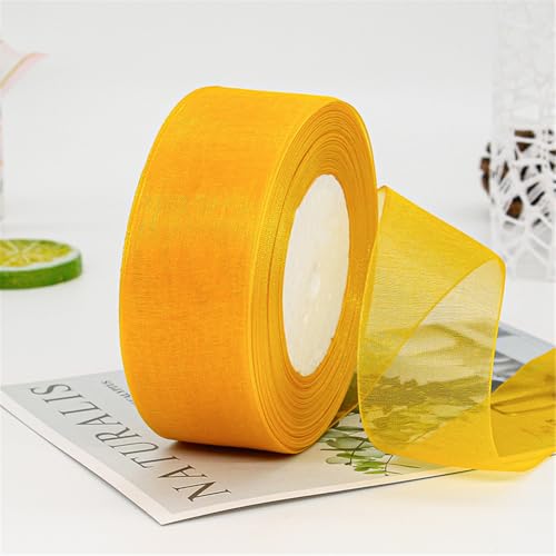 405 Meter Organza Band 4cm Breit – Transparentes Chiffonband Schleifenband Schmales Seidenband für Backen, Tortendeko, Kuchenband, Geschenkverpackung, Handgemachte Deko, DIY (Goldgelb) von TKSJROL