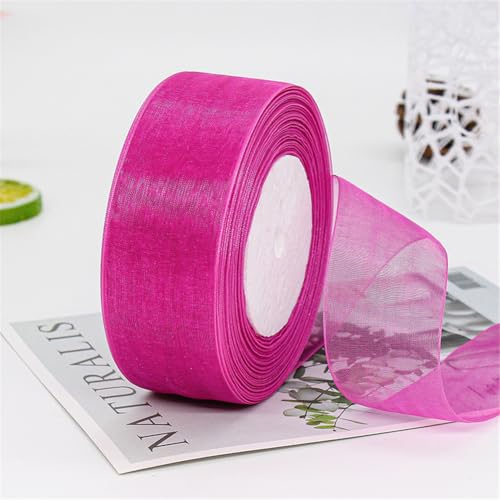 405 Meter Organza Band 4cm Breit – Transparentes Chiffonband Schleifenband Schmales Seidenband für Backen, Tortendeko, Kuchenband, Geschenkverpackung, Handgemachte Deko, DIY (Rosenrot) von TKSJROL