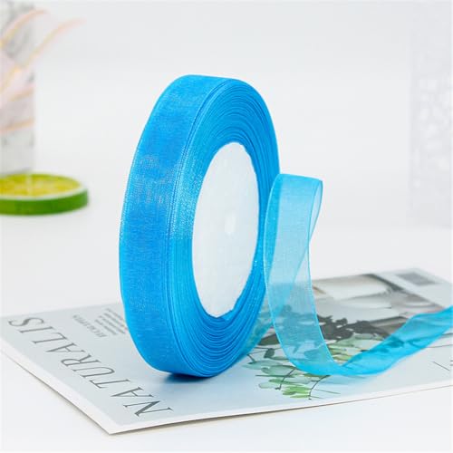 405 Meter Organza Chiffon Band 15mm – Durchscheinende Tüllband GeschenkbäNder Dekoband für Hochzeit, Einladungskarten, Blumenschmuck, Brautstrauß, Tischdeko, DIY Dekoration (Pfauenblau) von TKSJROL