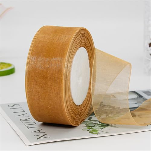 405 Meter Organza Chiffon Band 4cm – Durchscheinende Tüllband GeschenkbäNder Dekoband für Hochzeit, Einladungskarten, Blumenschmuck, Brautstrauß, Tischdeko, DIY Dekoration (Hellbraun) von TKSJROL