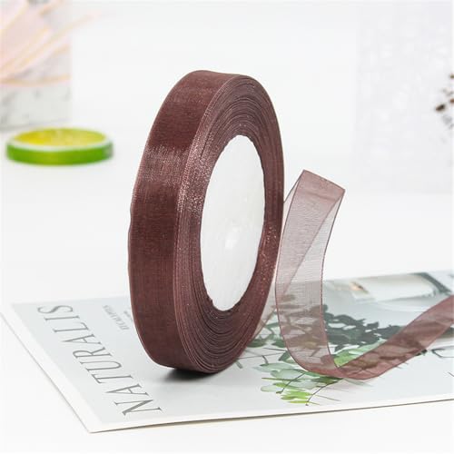 45 Meter Chiffon Geschenkband 15mm Breit – Transparentes Organza Schleifenband Tüll Seidenband für Geschenkverpackung, Geburtstage, Weihnachten, DIY Dekoration, Torten, Handwerk (Kaffee) von TKSJROL