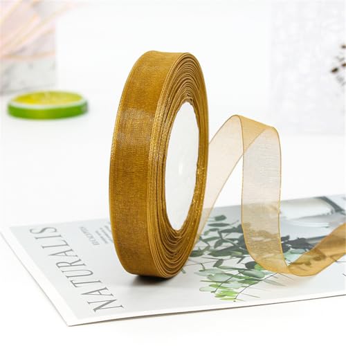 45 Meter Chiffonband 15mm Breit – Transparentes Organza Geschenkband Schmales Schleifenband aus Nylon für Hüte, Haarschmuck, Backzubehör, Torten, DIY, Geschenkverpackung, Dekoration (Braun) von TKSJROL